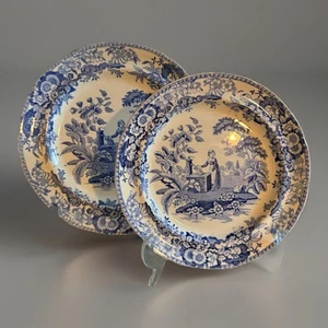 2 antike Spode Pearlware Transferware Teller, Girl at Well, um 1820 - Bild 1 von 13