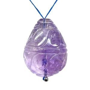 80.7 Ct Natural Carved Drilled Amethyst 32x24mm Huge Pendant Size Loose Gemstone - Picture 1 of 10