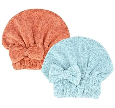Microfiber Hair Drying Towels Head wrap with Bow-Knot Shower Cap Hair Turban ... - Image 1 of 4