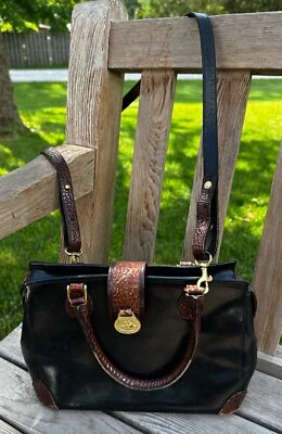Brahmin Black & Brown Leather Small Shoulder Bag Satchel Purse (A) - Image 1 of 4