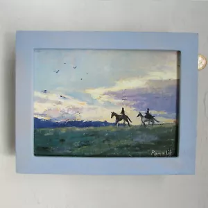 Нorse ride oil painting Original canvas Artist work Framed art decor Horses art - Picture 1 of 5