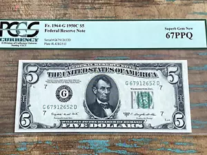 $5 1950C 1964-G GD Block Chicago FRN PCGS 67PPQ - SUPERB - Picture 1 of 2