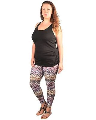 Mujer Plus 1X/2X, 3X/4X Púrpura, Negro, Dorado Estampado Chevron Cintura Elástica Leggings! Foto 1 de 4