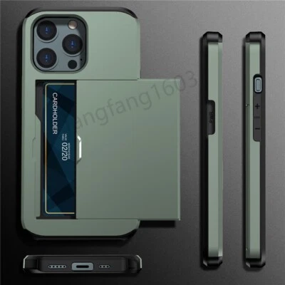 Shockproof Case For iPhone 16 14 13 12 15 Pro Max Slide Wallet Card Holder Cover - Image 1 of 4