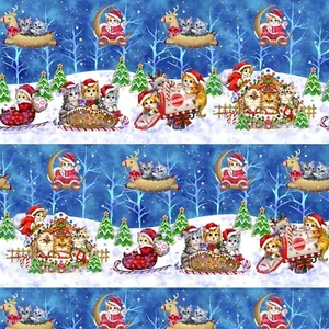 Tela Feline Drive GATITO NAVIDAD Gato Borde Rayas Vendida por Yarda - Imagen 1 de 7