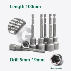 100 mm Länge Steckschlüssel Bohrer Sechskant Nuss Schraubenschlüssel Bits nicht magnetisch 1/4" - Bild 1 von 29