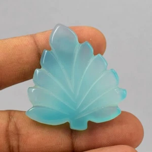 73 Cts Carving Leaf Shape Chalcedony Free-Form Cabochon Gemstone Pendant VG679 - Picture 1 of 3