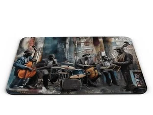 Banda de jazz callejera, imagen vibrante en una alfombrilla de ratón - almohadilla de juego de goma antideslizante - Imagen 1 de 4