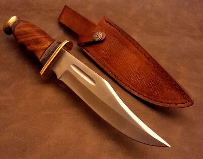Cuchillo Bowie Hunter de hoja fija de madera dura de nogal burl con figura real de 11,25" EDC Foto 1 de 4