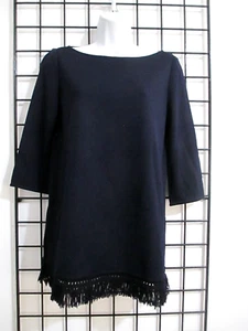 ST JOHN 🌸 GR. P / 2 === MARINEBLAU / WOLLMISCHUNG / FRANSEN / TUNIKA / PULLOVER - Bild 1 von 8