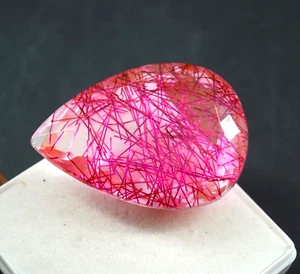 Imposing Natural EGL Certified 136.65 Ct Pear Cut Pink Rutilated Quartz Gemstone - Bild 1 von 8