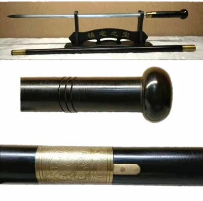 Hand Forged Chinese Kung Fu Wushu Sword Damascus Steel Blade Ebony Handle Sheath - Image 1 of 4