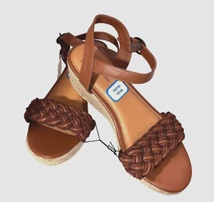 Time & Tru Braided Espadrille Wedge Sandals Womens 10W Brown Memory Foam NEW - Picture 1 of 8