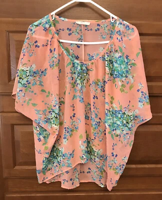 Poncho Ezra Top Mujer Pequeño Estampado Floral Boho Campesino Transparente Fluido Gran Tamaño 1444 Foto 1 de 4