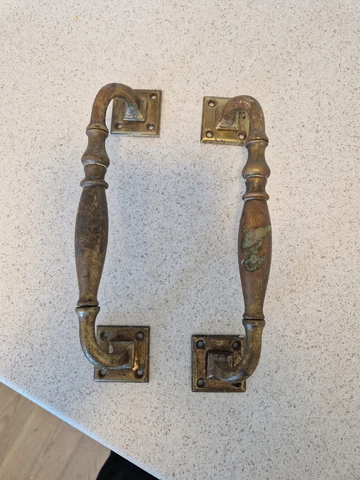 Pair Of Original Art Nouveau Door Pull Handles brass 27 cm long reclaimed c1900s Cover