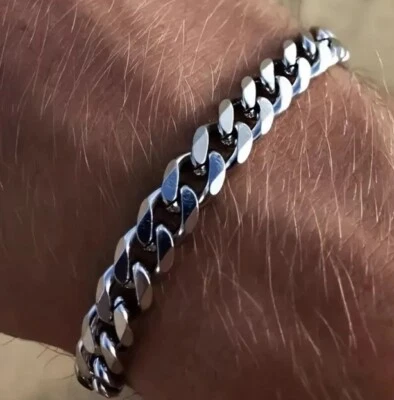 Pulsera de cadena de acero inoxidable plateado Foto 1 de 2