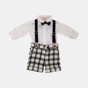LALALU'  SET BATTESIMO  SALOPETTE PAPILLON CAMICIA BAMBINO ESTATE 6 9   MESI - Foto 1 di 4