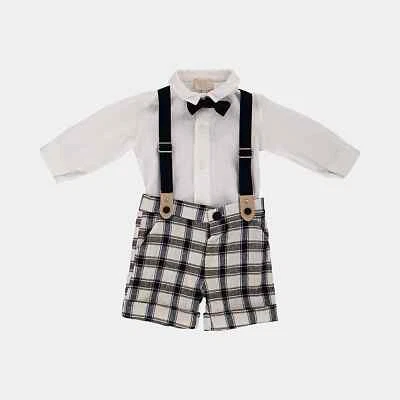 LALALU'  SET BATTESIMO  SALOPETTE PAPILLON CAMICIA BAMBINO ESTATE 6 9   MESI - Immagine 1 di 4