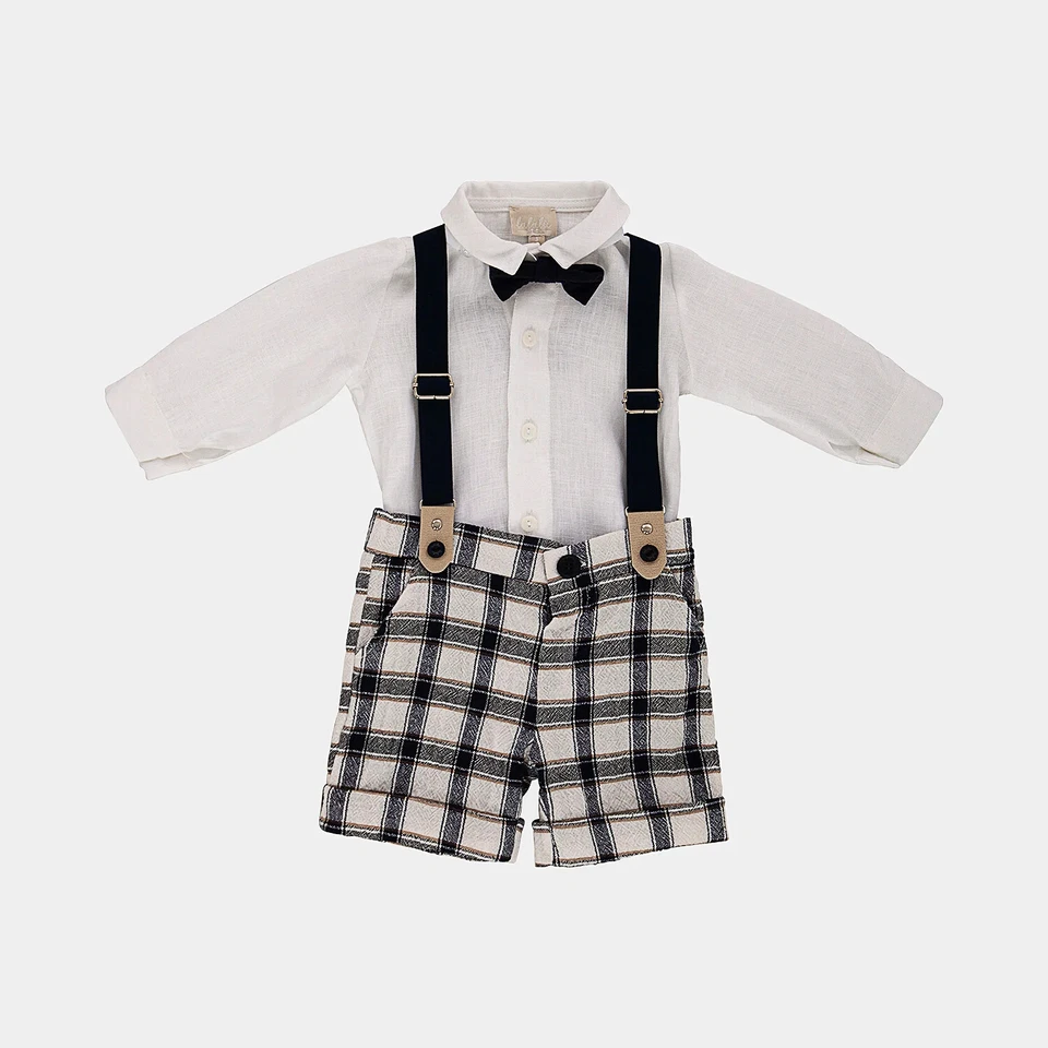 LALALU'  SET BATTESIMO  SALOPETTE PAPILLON CAMICIA BAMBINO ESTATE 6 9   MESI - Immagine 1 di 4