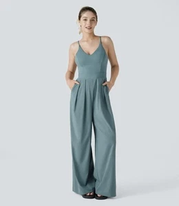 NEU NEU MIT ETIKETT $ 45 HALARA luftiger schnelltrocknender Overall mit weitem Bein in Steinblau 1x Tall - Bild 1 von 5