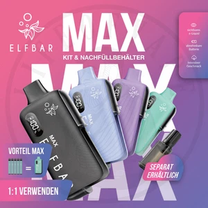 ELFBAR MAX E-Zigarette Refill System I 10ml Pods mit 20mg Nikotin I 650mAh Akku - Bild 1 von 19