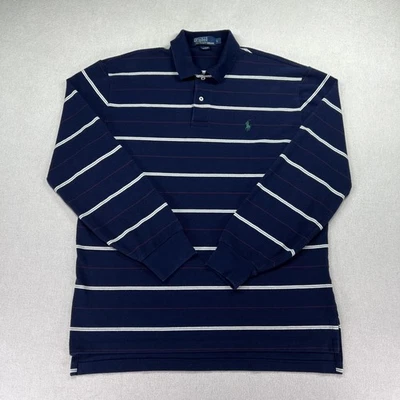 Polo Ralph Lauren Polo Shirt Mens Large Navy Striped Long Sleeve Pony Logo - Image 1 of 4