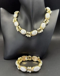 Vtg Trifari Gold Tone Faux Baroque Pearl Choker Collar Necklace Bracelet Set - Picture 1 of 9