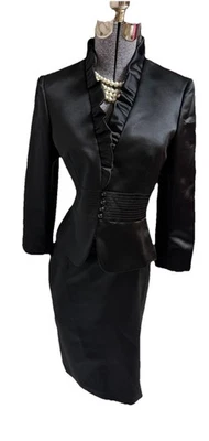 Новый Tahari ASL юбка костюм размер 6P подходит как 4P миниатюрный комплект из двух частей атласный блеск - Изображение 1 из 4