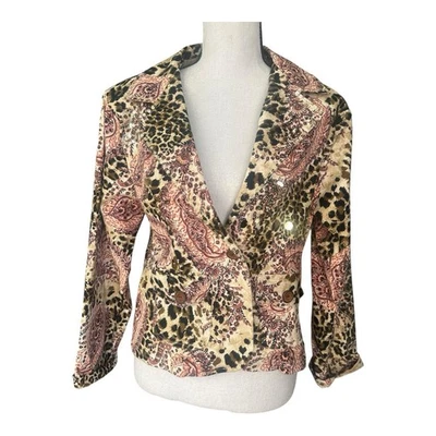 Chaqueta Blazer De Colección Y2K Nueva Identidad Leopardo Paisley Lentejuelas Talla M BOHO Cottage Core Foto 1 de 4