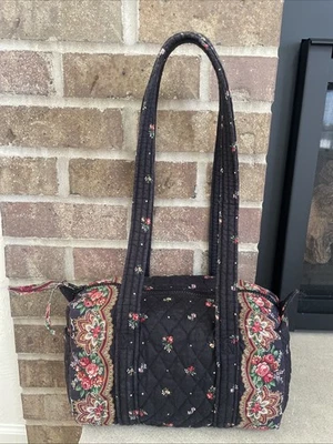 Vintage Vera Bradley Duffle Bag Petit Point Floral USA Made Black - Image 1 of 4