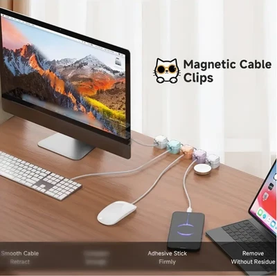8x Clips de Cable Magnéticos - Juego Organizador de Cable para Escritorio, Coche, Pared Foto 1 de 4