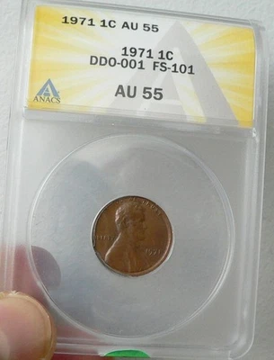1971  Lincoln Cent Doubled Die Obverse ANACS AU55 DDO-001 FS-101 Scarcre  - Image 1 of 4