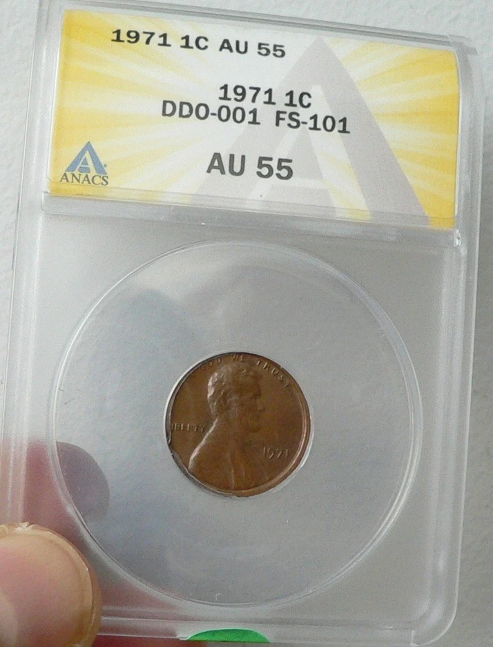 1971  Lincoln Cent Doubled Die Obverse ANACS AU55 DDO-001 FS-101 Scarcre  - Image 1 of 4