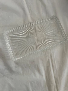 VINTAGE GESCHLIFFEN KLAR KRISTALL BUTTER SERVIERSCHALE RECHTECKIG - Bild 1 von 3