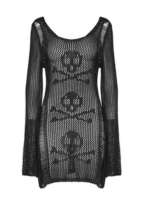 Knitted Mesh Dress PUNK RAVE Skull and Crossed Bones gothic pullover fishnet - Image 1 of 4