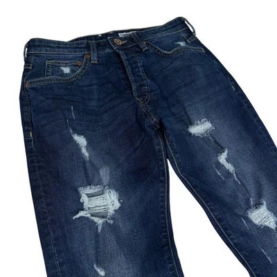 Pantalones de mezclilla H&M para mujer ajustados cintura baja lavado oscuro desgastados talla 31 32 Foto 1 de 4