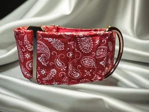 Collars by Pinky - White Paisley On Red Background Martingale Collar - Picture 1 of 9
