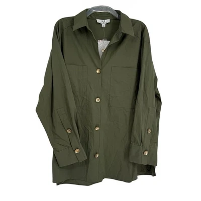 Blusa Magaschoni Top Verde Manga Larga Mezcla Algodón Abotonada Talla XL Nueva con Etiquetas Foto 1 de 4