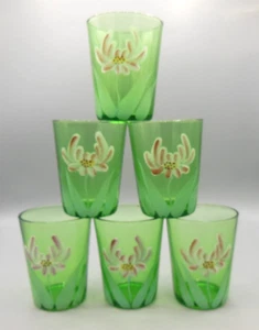6 vasos antiguos Northwood verdes pintados a mano - Imagen 1 de 7