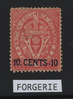 #10 British Columbia Canada mint  well centered  engraved Oneglia forgery  RARE - Image 1 of 2