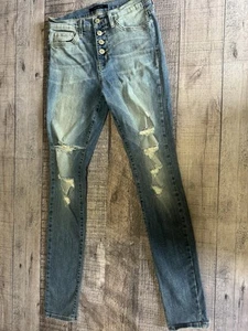 Flying Monkey Jeans Womens Size 27 Medium Wash Distressed Exposed Button Skinny - Picture 1 of 10