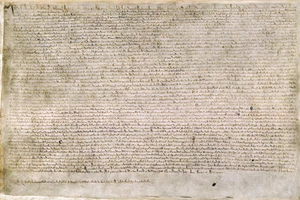 Cartel de la Carta Magna Inglesa 1215 Barones del Rey Juan de Inglaterra 24x36 pulgadas - Imagen 1 de 1