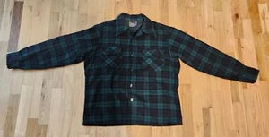 Vintage Pendleton Wool Plaid Green Jacket Coat Mens Loop Collar M - Picture 1 of 7