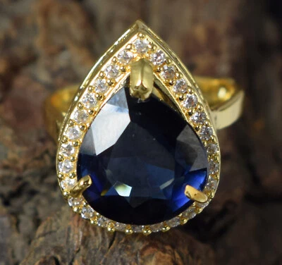 Naturale Zaffiro Blu 14.01 KT / 15 MM Pera Gemma Anello Certificata - Immagine 1 di 4