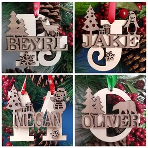 Penguin Personalised Tree Decoration / Hanger Initial and Name, Xmas Snowman - Picture 1 of 22