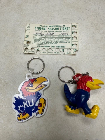 1970 KU Basketball Season Ticket & 2 Jayhawk Key Chains Cover