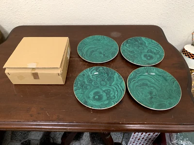 Neiman Marcus Malachite Green Gold 6.25" Bread Butter Plate Set Of 4 Japan WB - Image 1 of 4