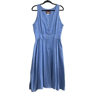 Vtg EJM Ltd Women Midi Dress Sleeveless Sz 14 Blue Retro Chic 60s 70s Party 60-1 - Picture 1 of 10