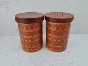 Ollas de sal y pimienta de azafrán Hornsea vintage de los años 70 con tapas, John Clappison - Imagen 1 de 4