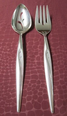 FLIGHT 1964 Mid Century Silverplate Serving Fork & Slotted Spoon No Monogram  gu - Image 1 of 3